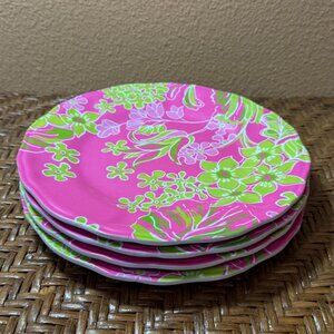 Lilly Pulitzer Set Of 4 Pink & Green Floral Melamine Dinner Plates